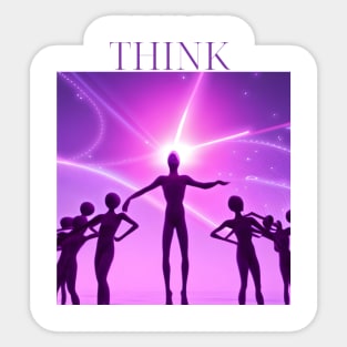 "Enigmatic Mind - Glowing Alien Brain Tee, Vibrant Pink, White, and Purple Colors, Thought-Provoking 'Think' Design, Aesthetic Extraterrestrial Shirt" Sticker